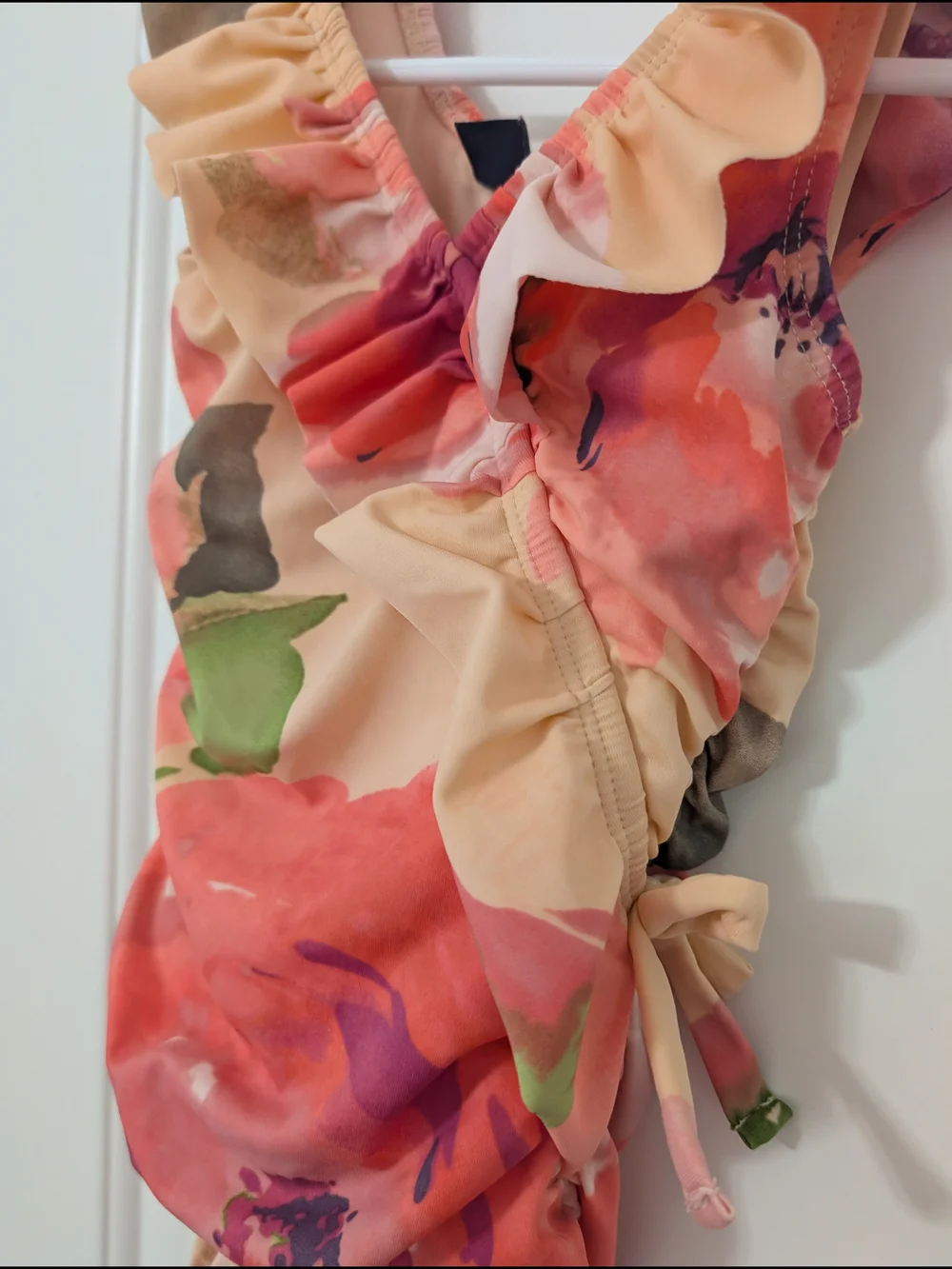 Baby Gap Coral Floral Rouche Swim Suit With Ruffle Detail
